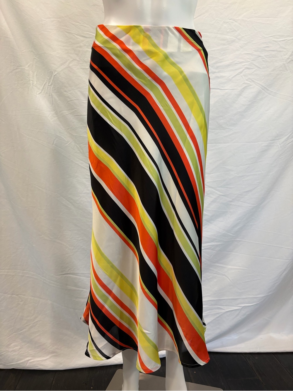 Anne Klein Black, Orange & Yellow Striped Bias Maxi Skirt